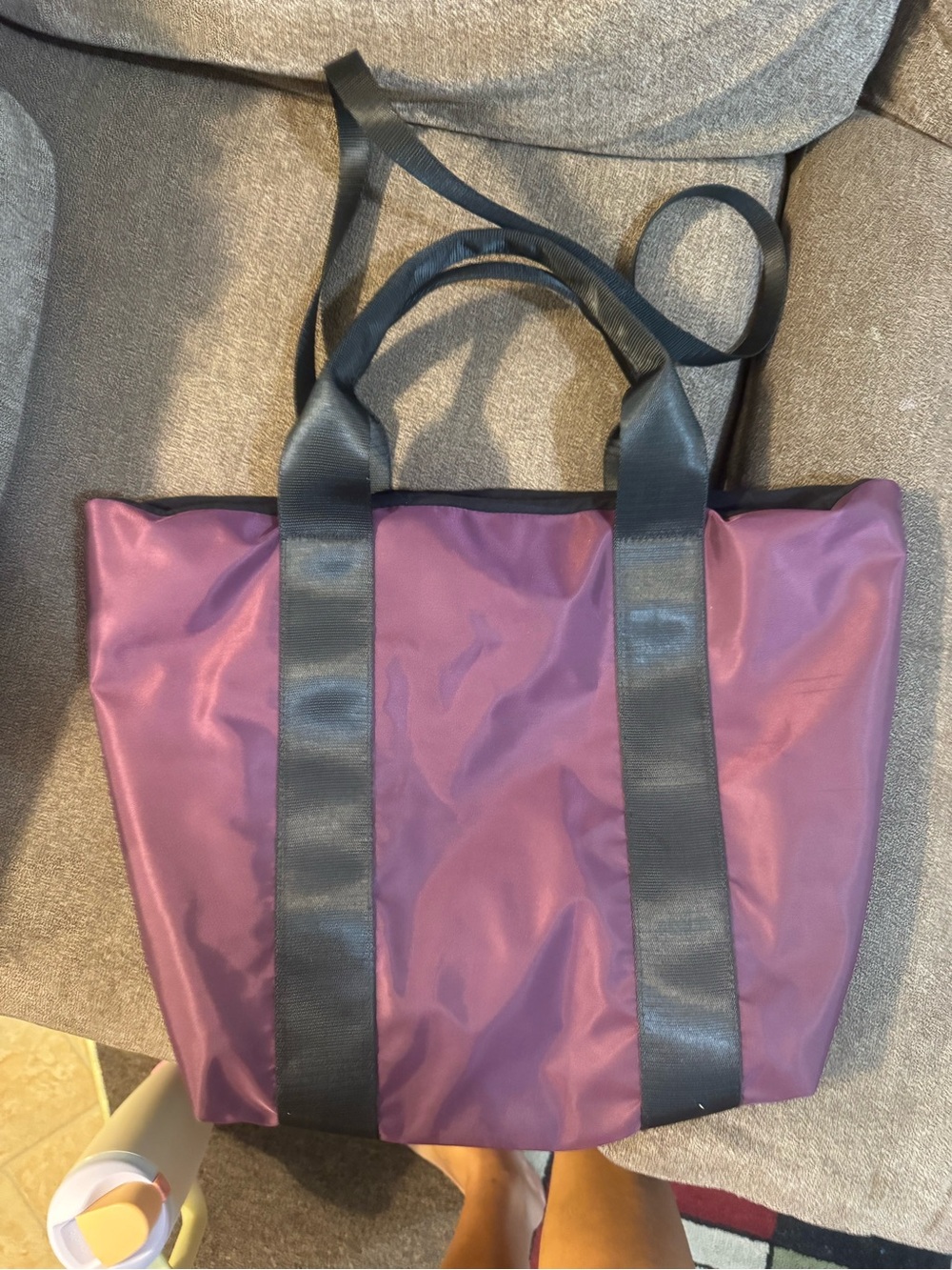 Fabletics Burgundy Satin Double Strap Tote
